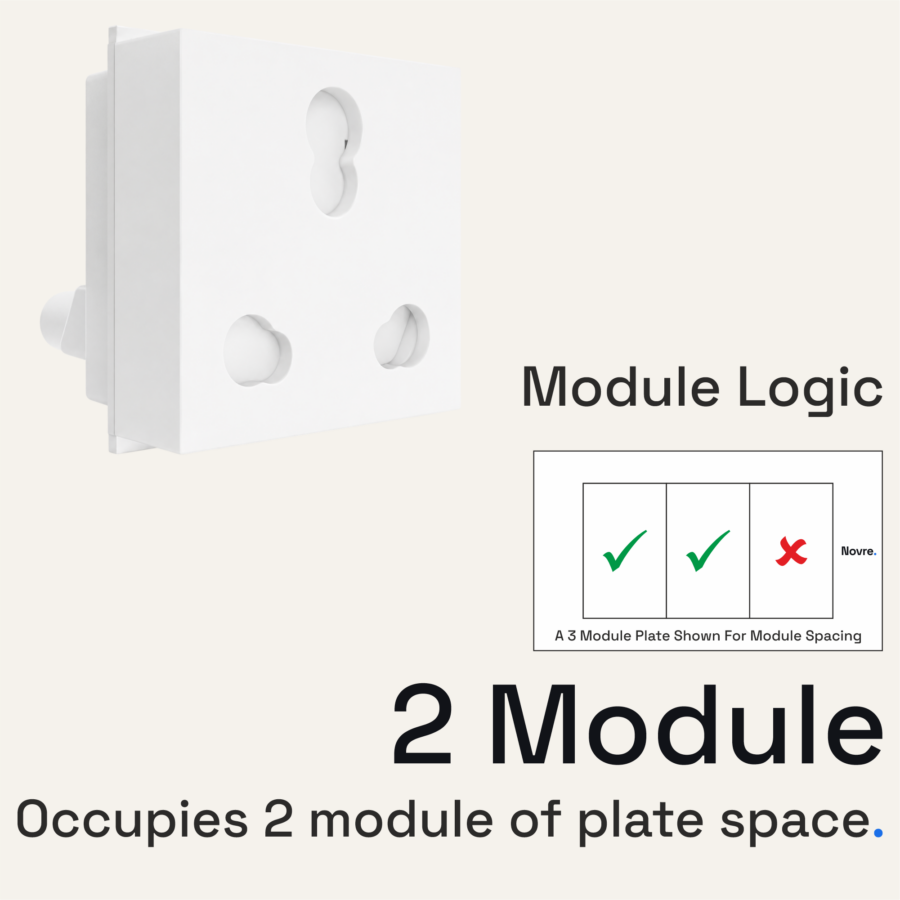 16 Amp Raised Universal Socket | 2M | Lunar White