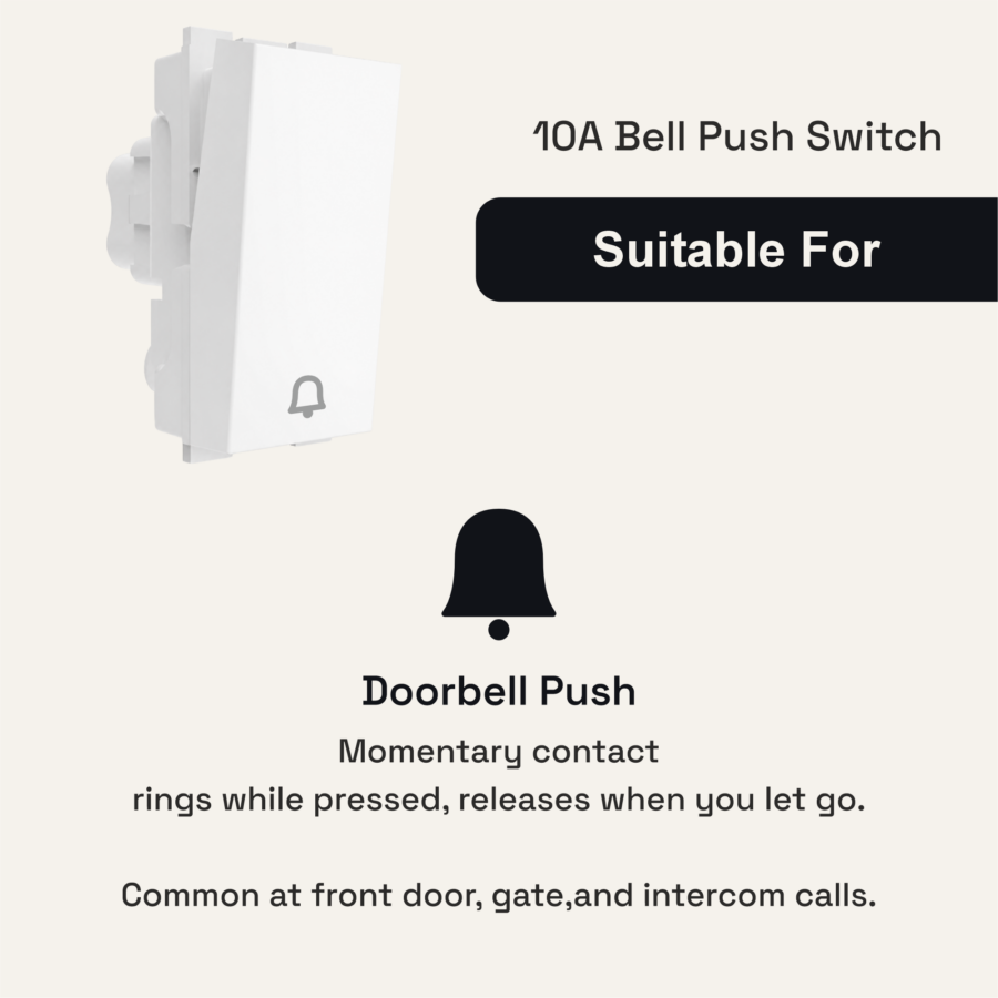 10 Amp Core Bell Push Switch | 1M | Lunar White
