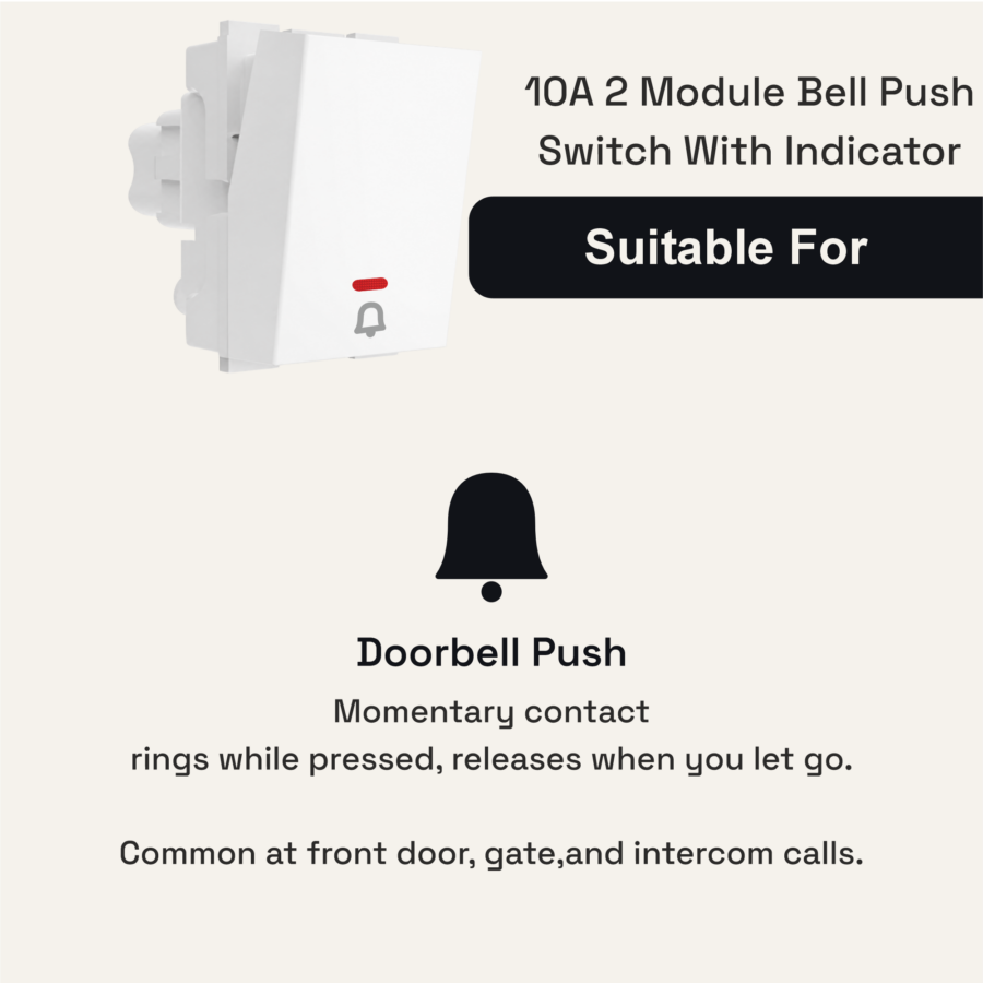 10 Amp Core Bell Push Switch With Indicator | 2M | Lunar White