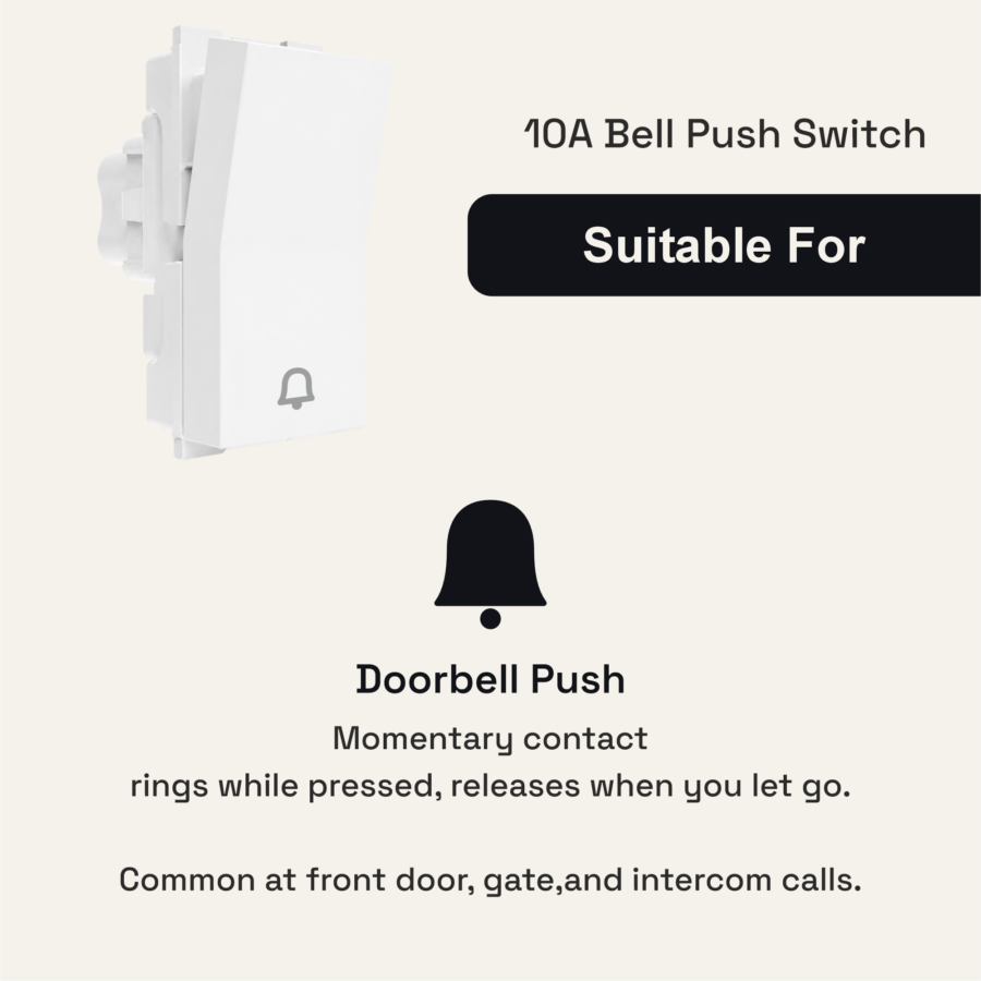 10 Amp Aura Bell Push Switch | 1M | Lunar White