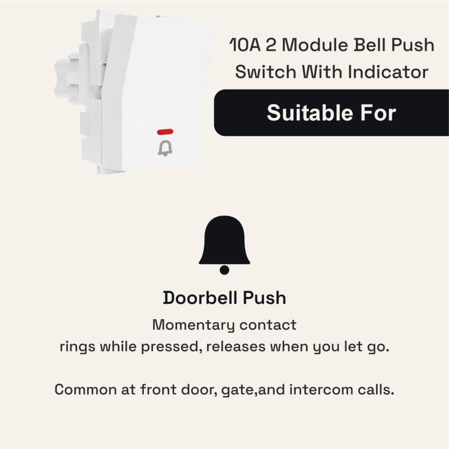 10 Amp Aura Bell Push Switch With Indicator | 2M | Lunar White