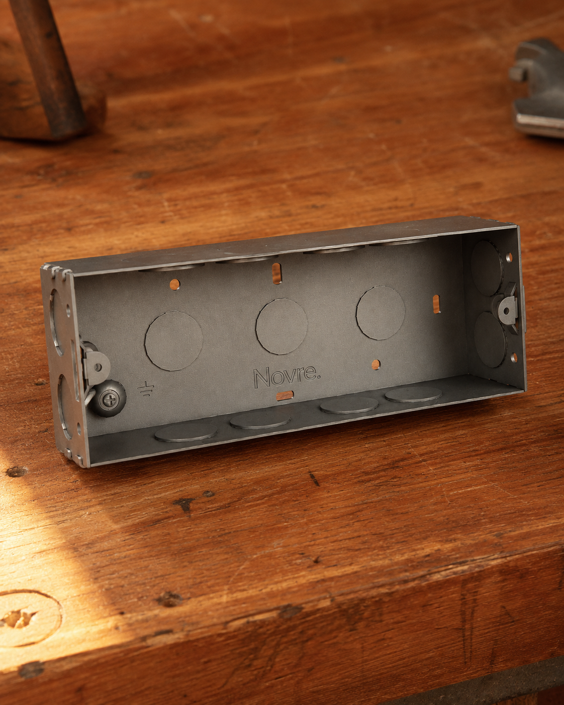Metal box on workbench